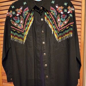 Black Southwest Canyon western shirt size Small with bling! Copyright 1992
